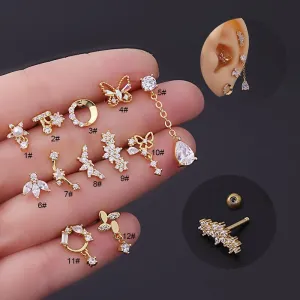 Chic Surgical Steel Rhinestone Inlaid Helix Piercing Stud