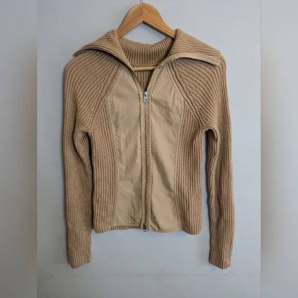 Kaufman Franco Tan Ribbed Zip-Back Turtleneck Sweater Size XS