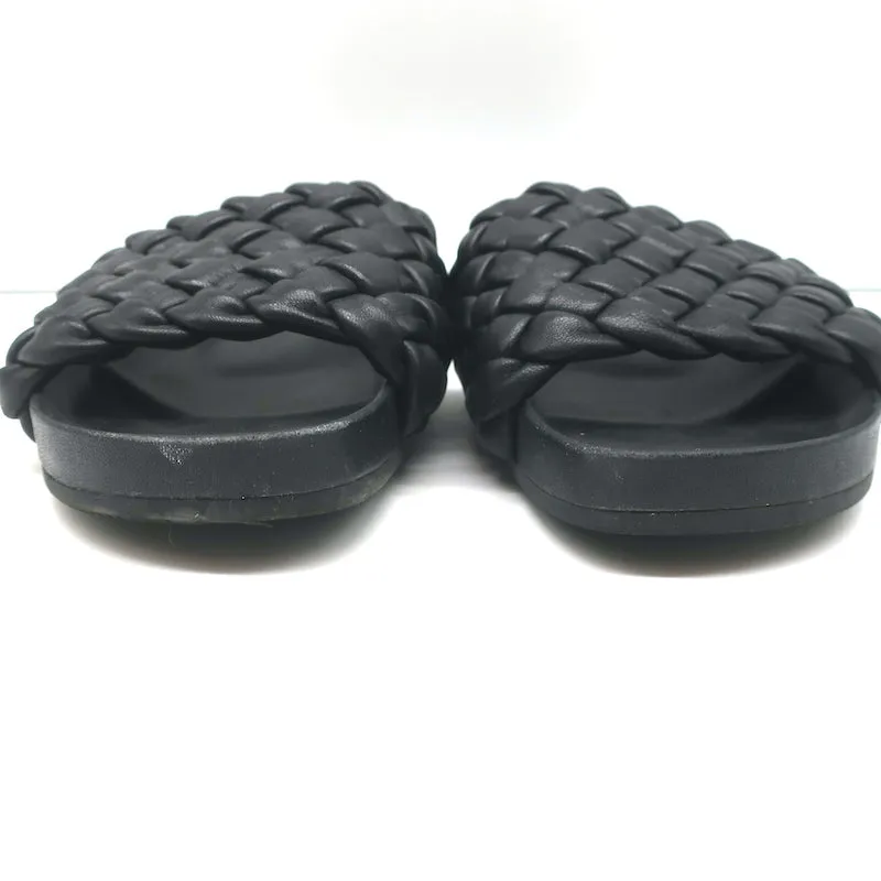 Loeffler Randall Sonnie Woven Slide Sandals Black Leather Size 8